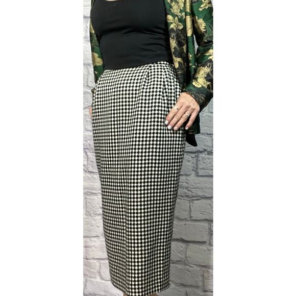 Vintage Vinci Clothiers Wool Houndstooth Midi Skirt - Picture 3 of 9